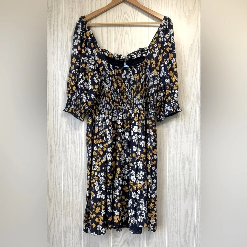 Draper James Jo Dee Dress In Fall Field Flowers NASSAU NAVY MULTI Size XL NWT - Picture 3 of 3